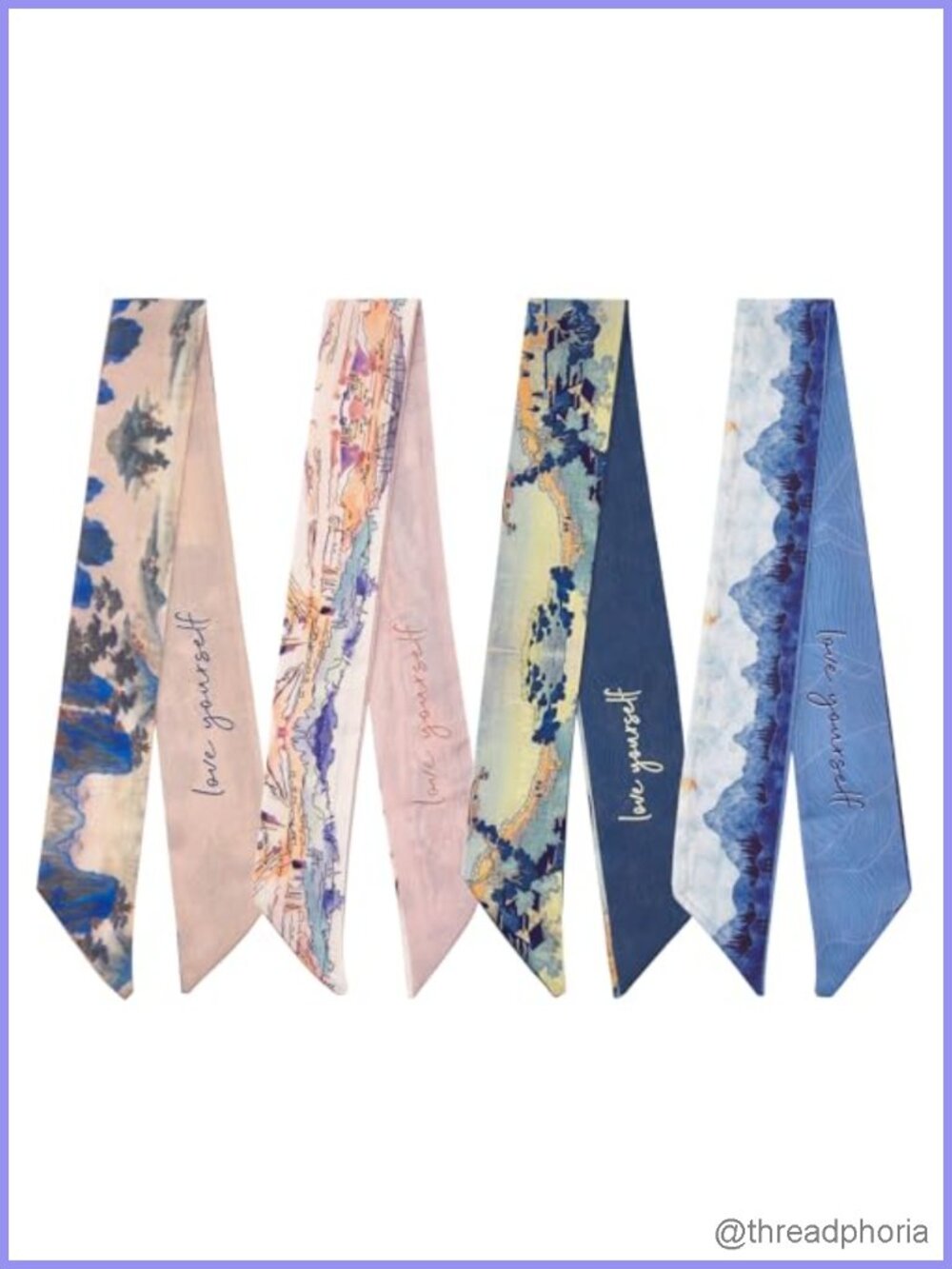 4 Pack Skinny Twill Silk Scarves for Hair, Neck, Handbag - Floral & Polka Dot